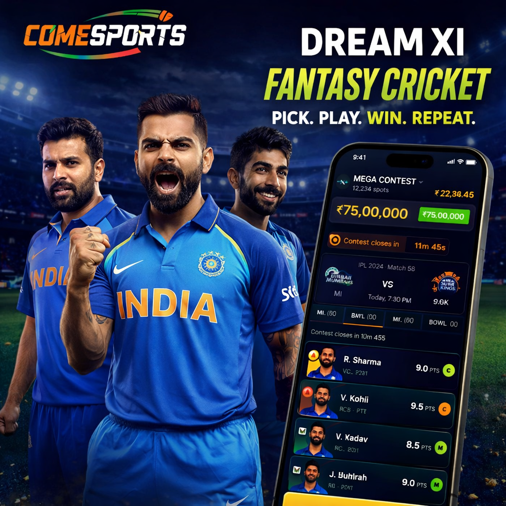 Come Play Pro fantasy cricket and India team visual